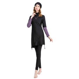 SJTYDX Modest Burkini Swimsuits for Women Muslim Hijab Swimwear Islamic Full Body Bathing Suit 3Pcs Arabic Swimming Cloth Purple