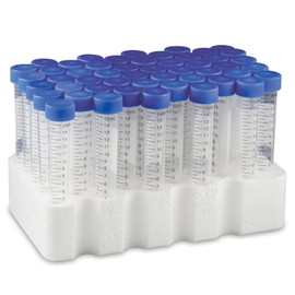 Globe Scientific 6286 Polypropylene Centrifuge Tube with Attached Blue Flat Top Screw Cap, Sterile, Printed Graduation, Rack Pack, 15mL Capacity (Case of 500)