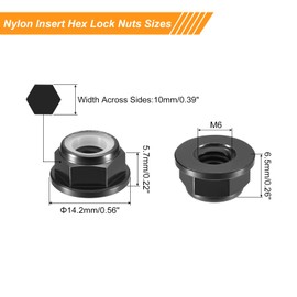 sourcing map Nylon Insert Hex Lock Nuts, 4pcs - M6 x 1mm Aluminum Alloy Self-Locking Nut, Anodizing Flange Lock Nut for Fasteners(Black)