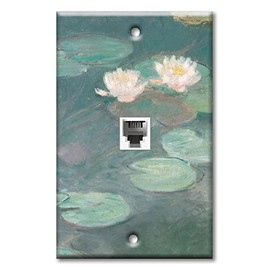 Art Plates - One Port RJ11 - Telephone decorative printed keystone style wall plate. CAT3 - RJ12 Female to Female phone jack. Works for phones, fax, ect. - Monet: Water Lilies (close up)