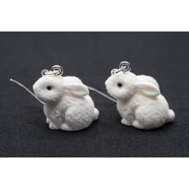 Miniblings Rabbit Earrings Hanging Rabbit Pet Easter Flock White Handmade Fashion Jewellery I Earrings Silver Plated, Plastic, flock