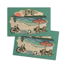 Rehoboth Beach, Delaware, Beach Scene, Sketch, (4x6 Birch Wood Postcards, 2-Pack Stationary, Rustic Home Wall Decor)