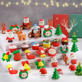 72 Sets Christmas Erasers- 3D Christmas Puzzle Erasers Detachable Snowman Eraser Santa Claus Eraser for Christmas Party Favors Children Study Supplies Classroom Reward Xmas Gift (3+ Years Kids)