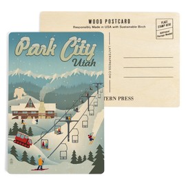 Park City, Utah, Retro Ski Hill (4x6 Birch Wood Postcards, 2-Pack Stationary, Rustic Home Wall Decor)