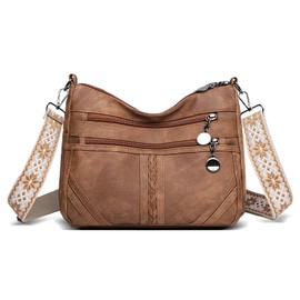 Frouen Cross Body Bags for Women, PU Leather Women's Cross-body Bags with Adjustable Wide Shoulder Strap, Bags for Women Handbags Crossbody with Multiple Pockets Brown