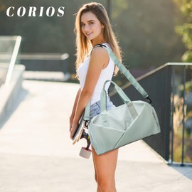 CORIOS Men's Sports Bag, Women's Travel Bag, Duffle Bag, Large Weekender Overnight Bag, Oxford Cabin Travel Bag, Training Bag, Fitness Bag, Hand Luggage, Swimming Bag with Shoe Compartment, Green