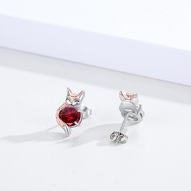 CUOKA MIRACLE Fox Stud Earrings 925 Sterling Silver Fox Earrings Rose Gold Fox Head Earrings for Women Cute Fox Animal Earring mit January Birthstone Pet Jewelry Stud Earrings for Animal Lovers