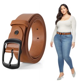 JASGOOD Plus Size Women Fashion PU Leather Belt Black Casual Waist Belt for Jeans Pants with Metal Pin Buckle,Brown
