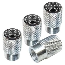 Tricktoppers Polished Silver Billet Knurled Aluminum Tire Wheel Valve Stem Dust Caps for Cars Trucks Trailers SUV's RV's Motorcycles Bikes (Set of 4) Black White Iron Maltese Cross