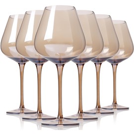 Physkoa Mocha Mousse Color Wine Glasses Set 6-18oz Long Stem Smokey Gray Wine Glasses-Hand Blown Mocha Stemware for Valentine's Day