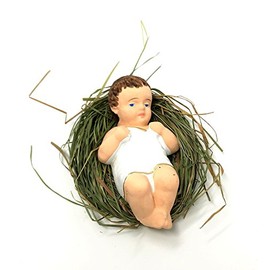 Baby Jesus Laying on Natural Hay, 4 Inch Small Nativity Figurine