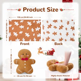 APUDWN Christmas Throw Blanket and Pillow Set 1 Soft Flannel Gingerbread Man Pattern Throw Blanket 1 Plush Gingerbread Shaped Decorative Pillows for Xmas Day Home 3D Sofa Couch Decorations Gifts