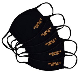 USS Charlotte SSN-766 Adult Black Face Mask 100% Cotton/Washable Reusable/Los Angeles Class Submarine