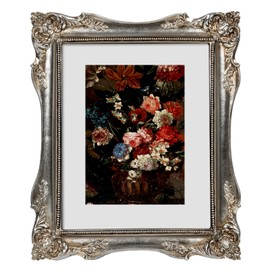 FJXMFRAME Vintage Picture Frame 8x10, Ornate Baroque Gothic Victorian Frames with Mat for 5x7 or 8x10 Photos, Tabletop or Wall Display, Antique Silver Home Decor Accent