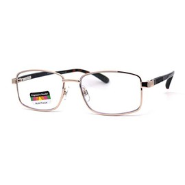 SA106 Mens Classic Metal Rectangular Spring Hinge 3-Focal Progressive Reading Glasses Gold Tortoise +2.0