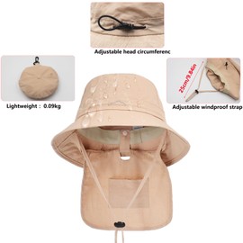 WANYI Sun Hat Men Women UV Protection Fishing Bucket Hats with Neck Flap Foldable Summer Fishermen Hat Waterproof Breathable Safari Hat for Beach, Cycling, Hiking, Gardening 55-58CM (Navy)