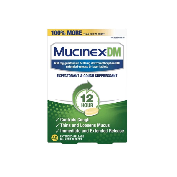 Mucinex Cough Suppressant and Expectorant, DM 12 Hr Relief Tablets, 600 mg,