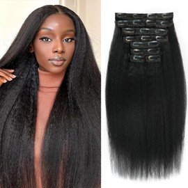 Clip in Hair Extensions Real Human Hair 24 inch Kinky Straight Clip ins For Black Women Remy Human Hair Extensions Clip ins Natural Color 8pcs 20 Clips 100g/Set