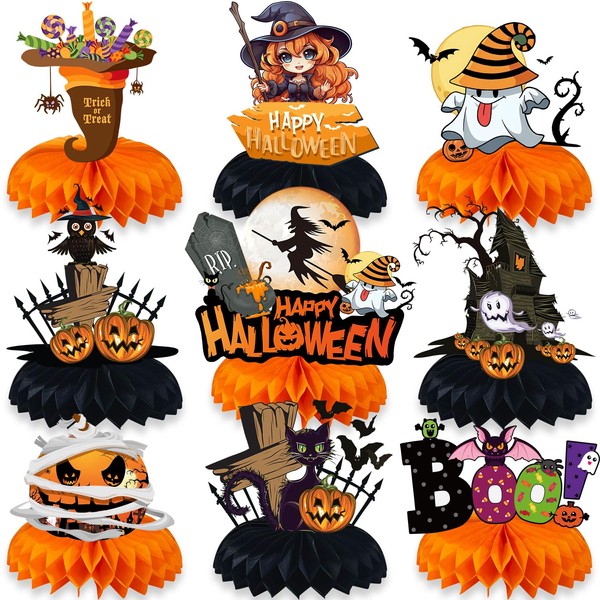 9PCS Halloween Honeycomb Centerpieces for Tables 3D Halloween Table Decorations