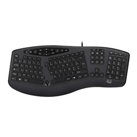 Adesso AKB-160UB Wired Ergonomic Keyboard with Integrated Palm Rest, Chiclet Keycaps, and Multimedia Hotkeys