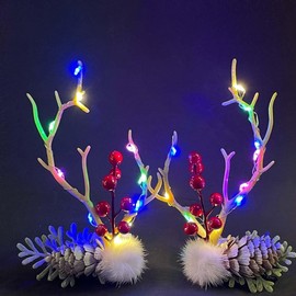 Cubahop LED Christmas Glowing Hairpin Floral Hair Clips Light up Elk Antlers Feathers Berry Pine Cones Headdress Party Decorative for Women Girls (B-colorful)