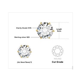 JewelryPalace Round Cut Cubic Zirconia Solitaire Stud Earrings Silver 925 Women's Simulated Diamond Bridal Jewellery Set, Earrings Silver Girls Gemstone Stud Earrings Silver Small with Stone Gift