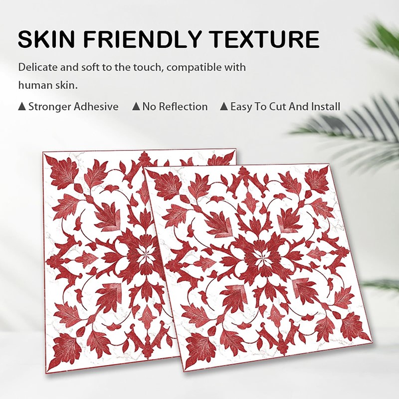 Nuxovilar Peel and Stick Vinyl Floor Tiles, 11.8"x11.8" Red Leaf