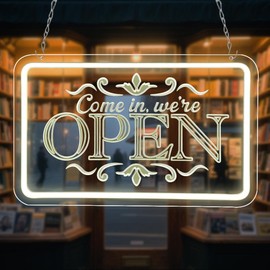 RuCvixkt We are OPEN Sign for Business, Dimmable Switch Brightness LED Neon Open Sign for Shops Hotel Window Salon Bar Club Restaurant Decor (Warm White, 15 inches x 9.5 inches)