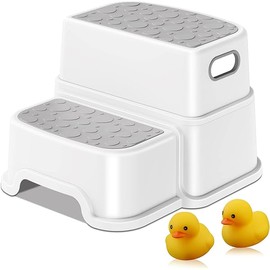 Toddler Step Stool, 2 Step Stool for Kids with Anti-Slip Surface and Rubber Bottom, Kids Step Stool Poop Stool for Toilet Potty Training, Bathroom, Kitchen (Include 2 Ducks)