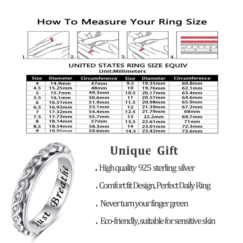 S925 Sterling Silver Twist Spinner Fidget Ring for Women For