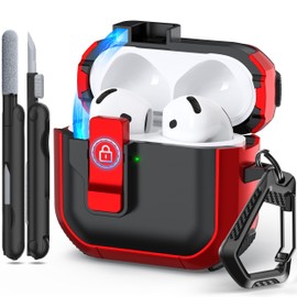 RFUNGUANGO Starship Series Case Compatible with AirPods 4th Case Cover with Secure Closure Clip,Automatic Pop-up Case,Full Body Hard Case for AirPods 4th Case(2024),Black and Red