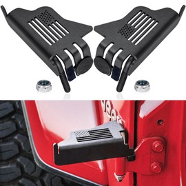 Front Foot Pegs For Jeep Wrangler 2007-2025 JK JL Gladiator JT Exterior Door Hinge Rest Pedals Foot Rest Kick Panels Accessories with US Flag Metal Black Powder Coating (2 PACK)