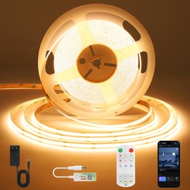 ACELUMO COB LED Strip 10 m, LED Strip Warm White with Smart App and Remote Control, Timer Function, Dynamic Colour, Music Mode, LED Strip for Wall Panels, Kitchen, Living Room, 3000 K