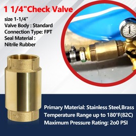 1 1/4-Inch Spring Check Valve Brass Female Pipe Thread One Way In-Line Check Valve Backflow Prevention