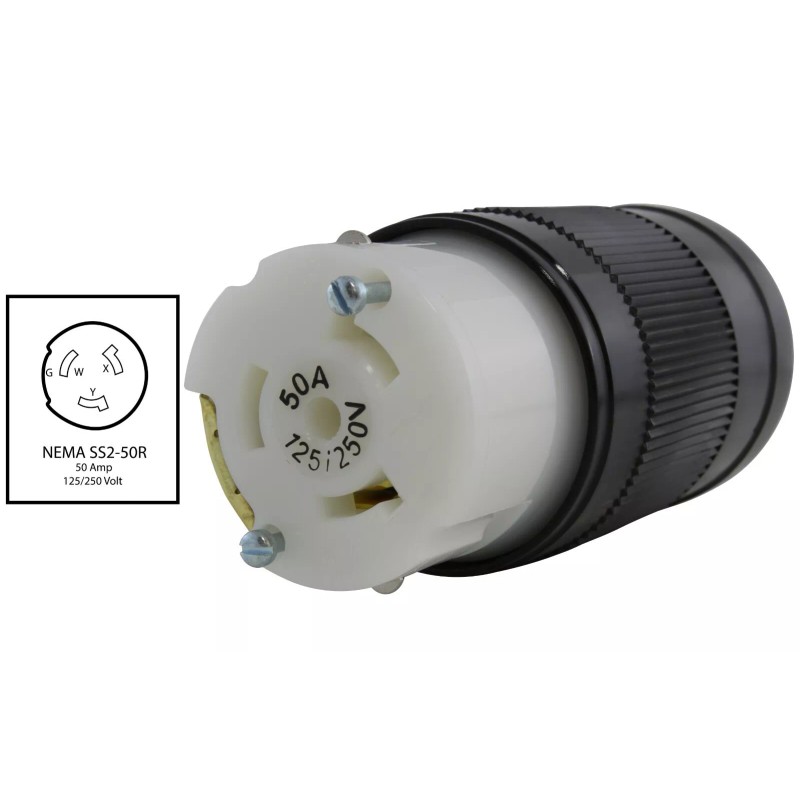 AC WORKS® 50A 125/250V 4-Prong NEMA SS2-50R Locking Female Connector