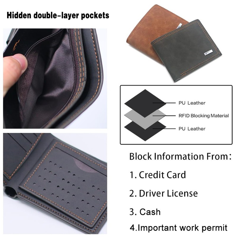 ROUGH FIT Men RFID Blocking Bifold Wallet, PU Leather Credit
