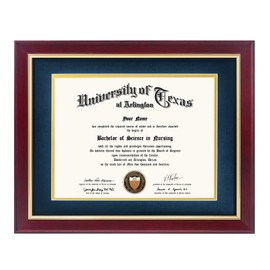 GMFrames 8.5x11 Wood Diploma Frame with Navy Mat or Display 11x14 Certificates without Mat,Tempered Glass,Cherry Finish with Gold Trim