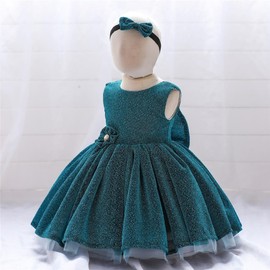 Dressy Daisy Baby Girls' Special Occasion Dress Wedding Flower Girl Party Ball Gown with Headband Size 9-12 Months, Dark Teal