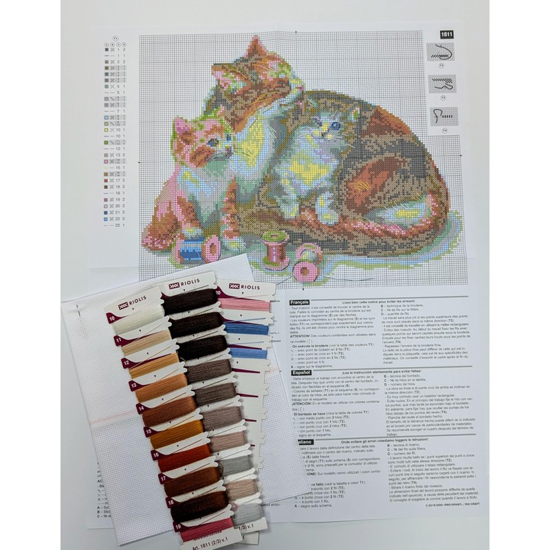 Riolis 1811 Cat with Kitten Counted Cross Stitch Kit, Cotton,