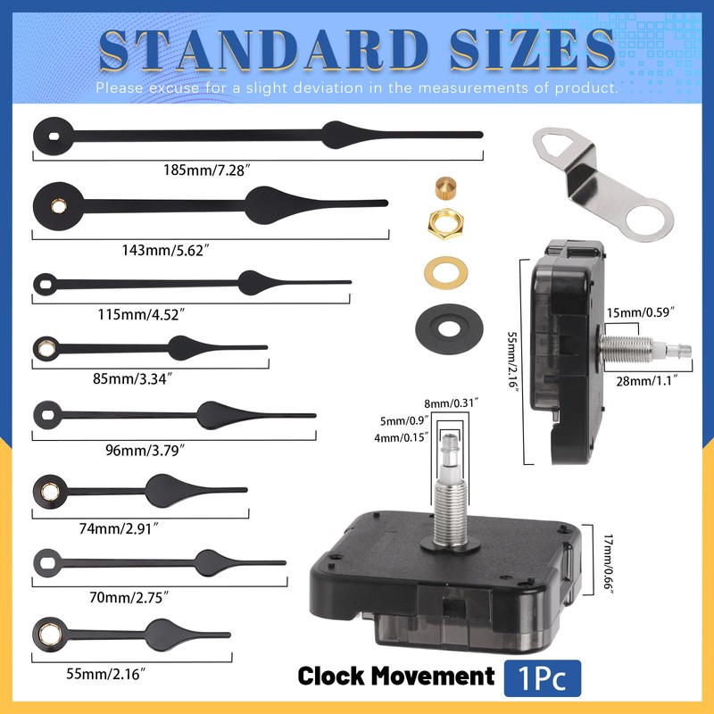 Glarks 12pcs 28MM Black High Torque Long Shaft Clock Movement