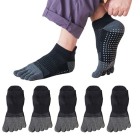 Vraquir Men's Five Toe Socks, Anti-Slip on the Soles, Breathable, Tear Resistant, For Sports, Climbing, Work, 5-Toe Ankle Socks, 9.4-11.0 inches (24-28 cm), Set of 5 Pairs, B 5 Pair Set