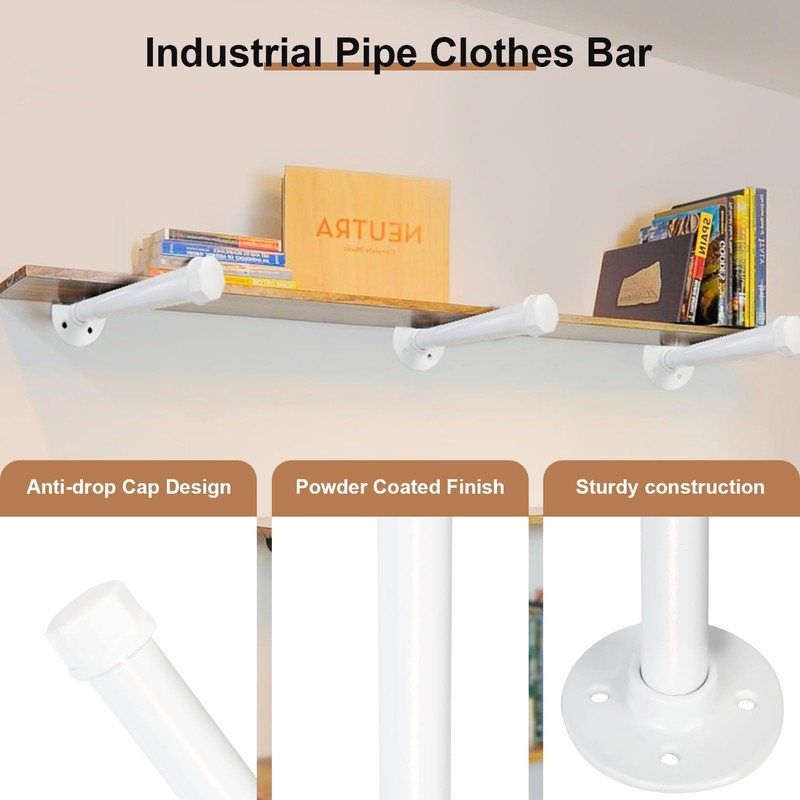 Pintuson 6 PCS Industrial Pipe Clothes Bar 12 Inch -