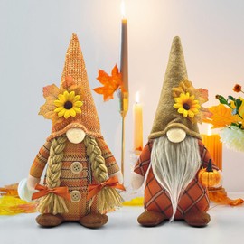 Hojalis Autumn Decoration Gnome, Pack of 2 Autumn Decoration Gnome Figures with Maple Leaf Pumpkin Decoration, Autumn Decoration Pumpkin Gnome Autumn Decoration Gnomes for Thanksgiving Christmas Tree