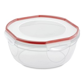 Sterilite Ultra-Seal 4.7 Qt Bowl, Large Airtight Food Storage Container, Latching Lid, Microwave and Dishwasher Safe, Clear With Red Gasket, 8-Pack