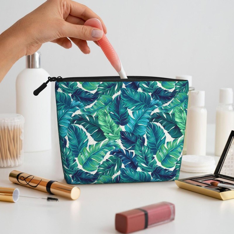 MINIOZE Tropical Hawaiian Leaves Turquoise Leaf Summer Makeup Bag Travel