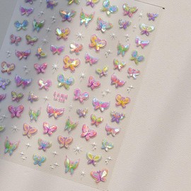 Butterfly Nail Art Stickers 5D Embossed Butterfly Nail Decals Colorful Aurora Shining Design Butterfly Nails Adhesive Sticker Nail Art Supplies for Nails Manicure Decorations