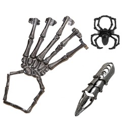 Skeleton Hand Bracelet Finger Knuckle Rings Set for Women Skull Punk Wristband with Punk Finger Skeleton Ring Hallowmas Gifts Jewelry (Black Set)