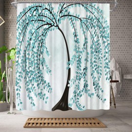 WELMECO Teal Shower Curtain Turquoise Tree Shower Curtain Bathroom Decor Polyester Fabric, 72x72inch