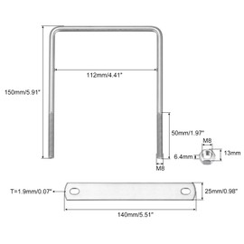 sourcing map Square U-Bolts, 3 Sets 112mm(4.41") Inner Width 150mm Length M8 304 Stainless Steel U Clamp Bolt with Nuts and Plates, for Boat Trailer