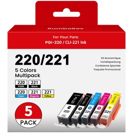 PGI-220 CLI-221 Ink Cartridges Replacement for Canon 220 221 PGI220 CLI221 Ink Cartridges Maxify MX860 MP980 MP560 MP620 MP640 MP990 iP4600 iP3600 iP4700 MX870 Printer Ink 5-Pack (PGBK/BK/C/M/Y)